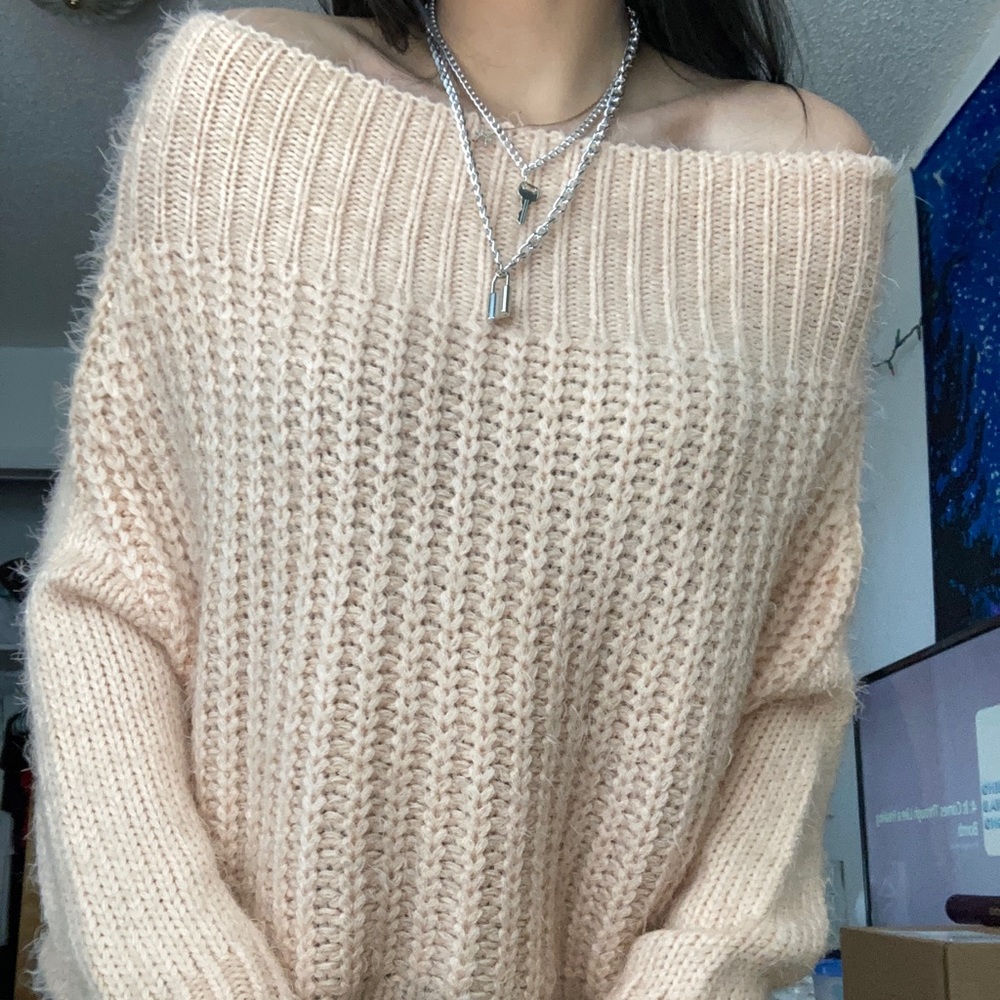 Ebby and I Pink off the shoulder sweater